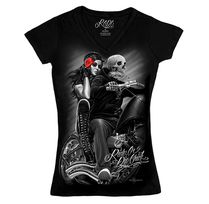 RODC - Biker Babe - Camiseta de cuello en V