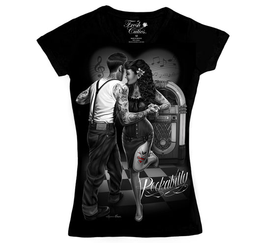 Fresh Cuties - Camiseta Rockabilly con escote en V para mujer